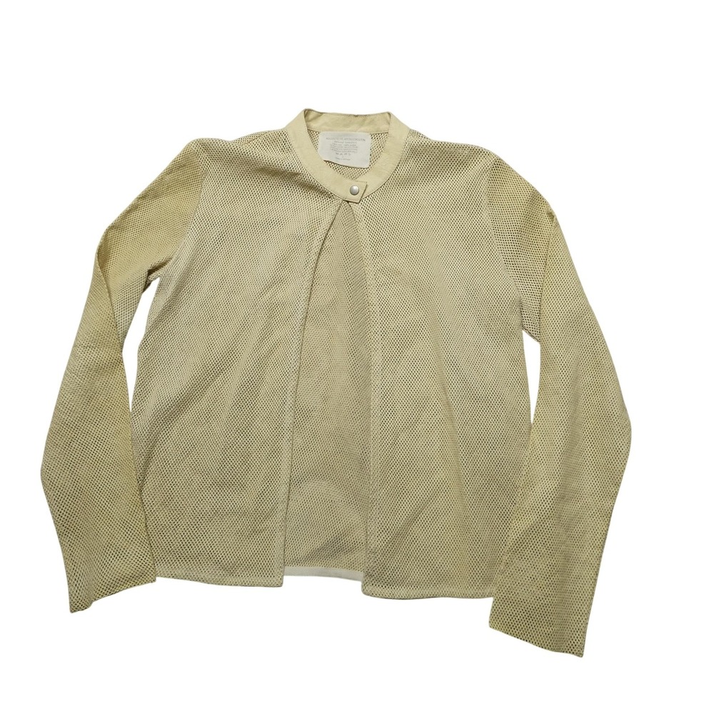 Majestic Filatures Shirt Womens 2 Beige Leather Mesh Deluxe Snap Long Sleeve